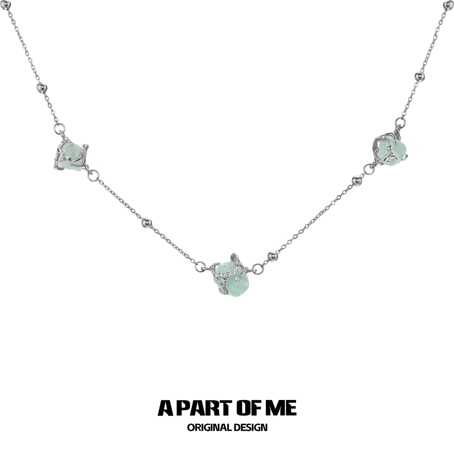 Stray Birds 18K Platinum Plating Green Fluorite Choker & Lariat Necklace