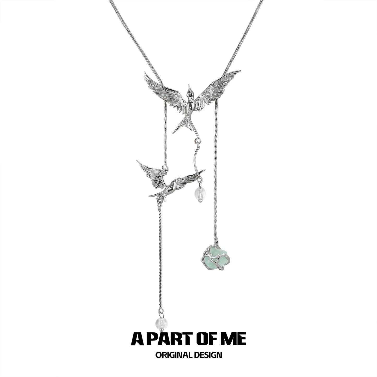 Stray Birds 18K Platinum Plating Green Fluorite Choker & Lariat Necklace