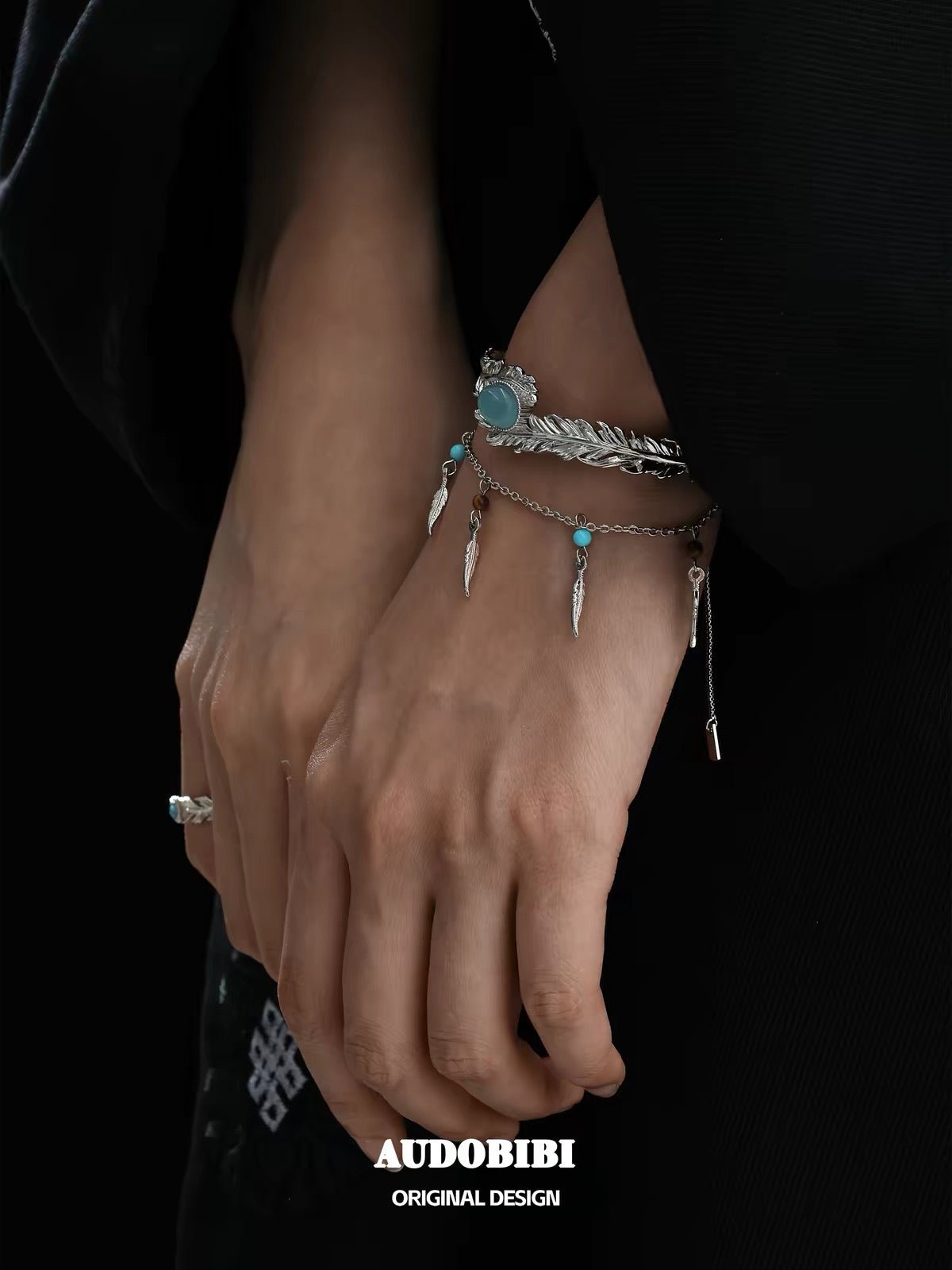 Plume Collection 18K Platinum Plating Feather Double Layer Bracelet