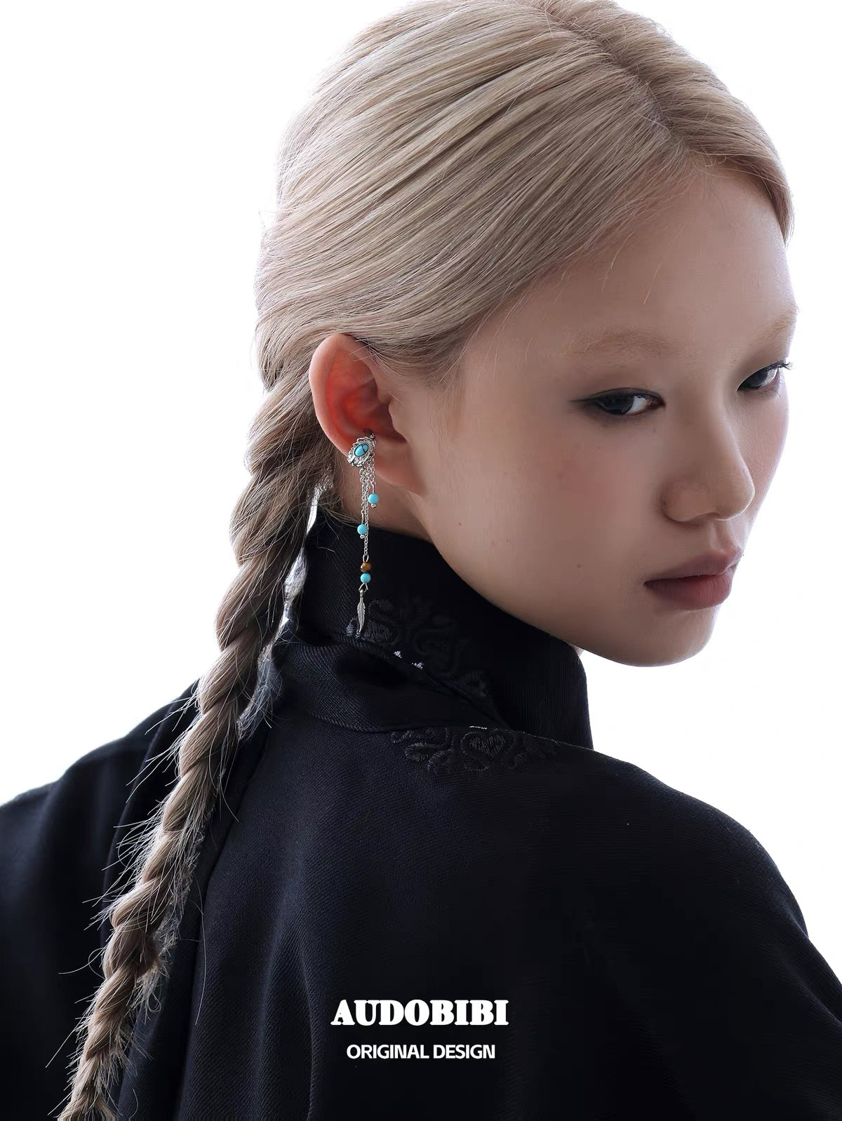 Plume Collection 18K Platinum Plating Turquoise Feather Earcuffs