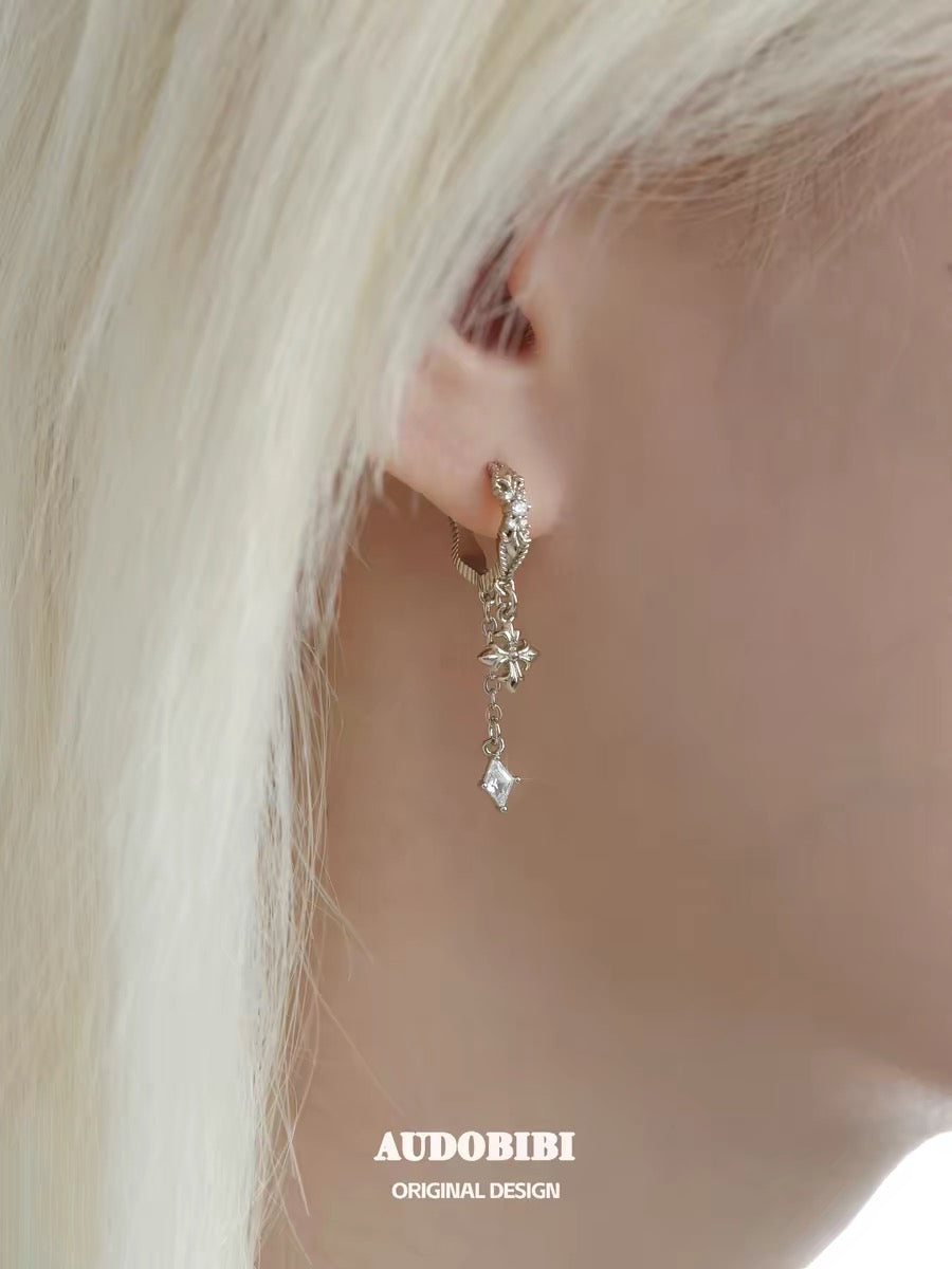 Champagne Gold Iris S925 Silver with Gold-plating Huggie Earrings with tassel