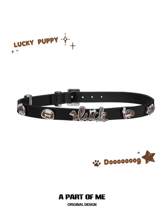 Lucky Puppy 18K Platinum Plating Leather Choker