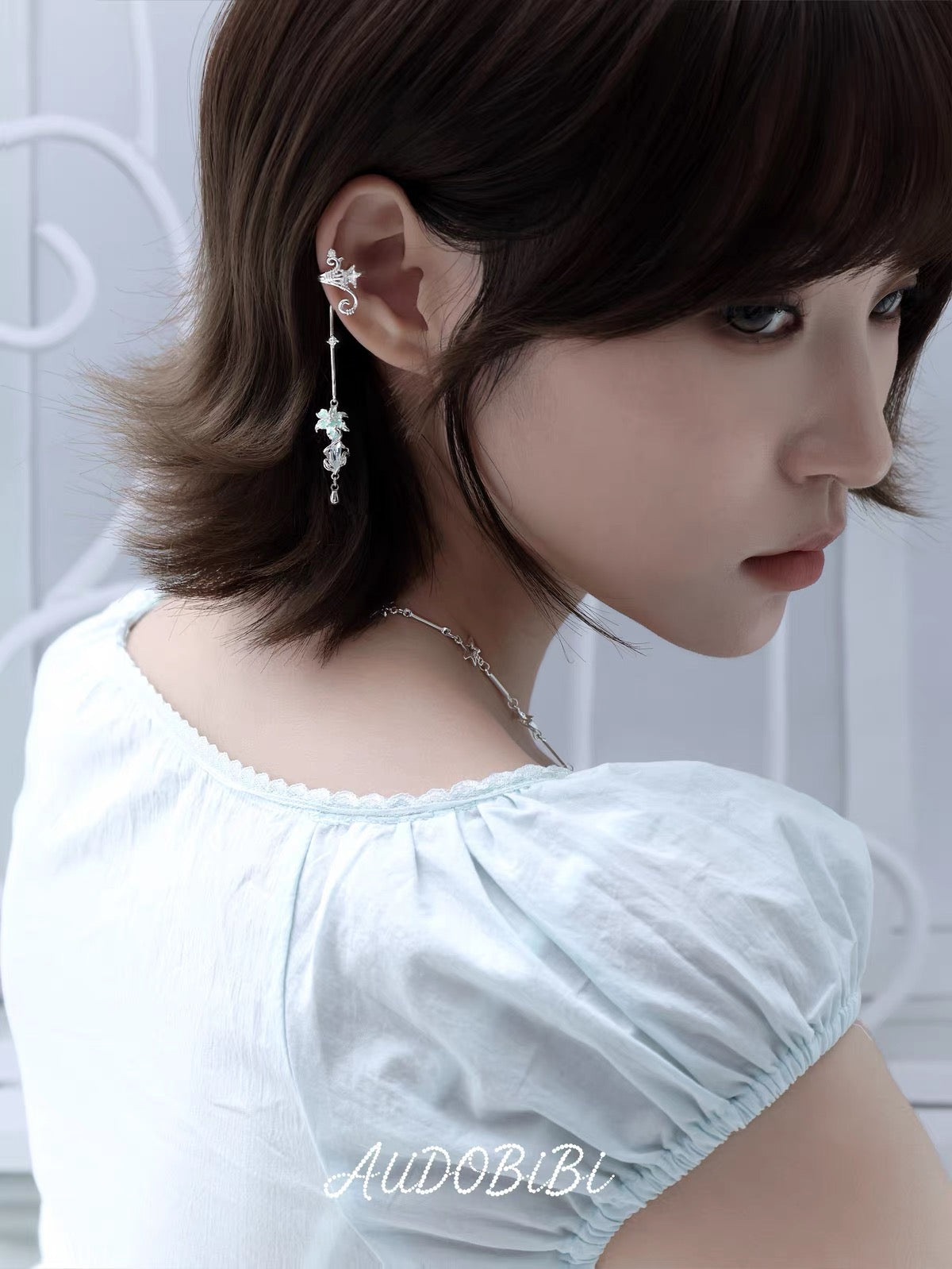 Dreamcore Lily 18K Platinum Plating Fairy Dangle Ear Cuffs