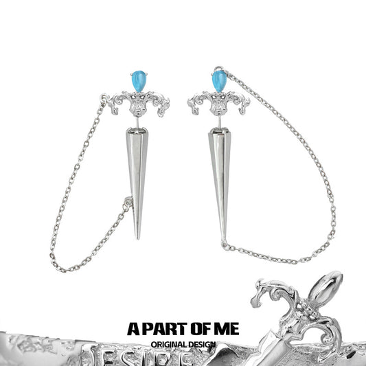 Guardian Sword 18K Platinum Plating Cat's Eye Stone Tassel Sword Earrings