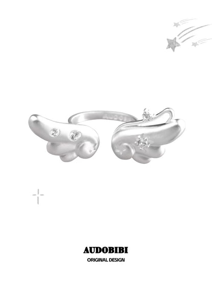 Angel Dream 18K Platinum Plating Angel Wings Sandblasted Finish Ring