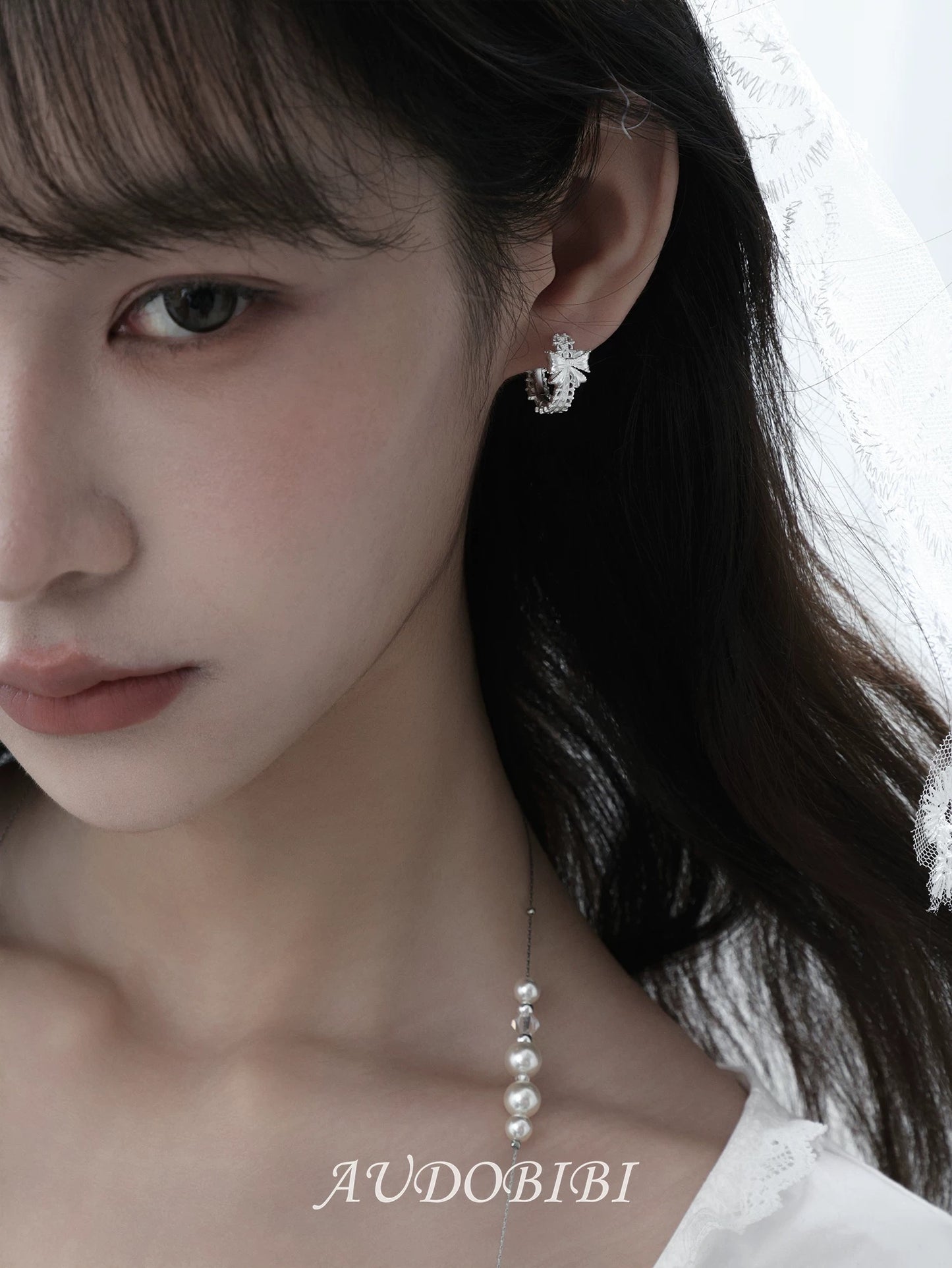 Dreaming in Lace 18K Platinum Plating Bow Huggie Earrings