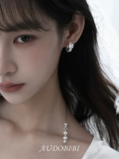 Dreaming in Lace 18K Platinum Plating Bow Huggie Earrings