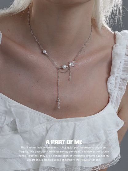 Corigami Era 18K Platinum Plating Paper Crane & Pearl Necklace