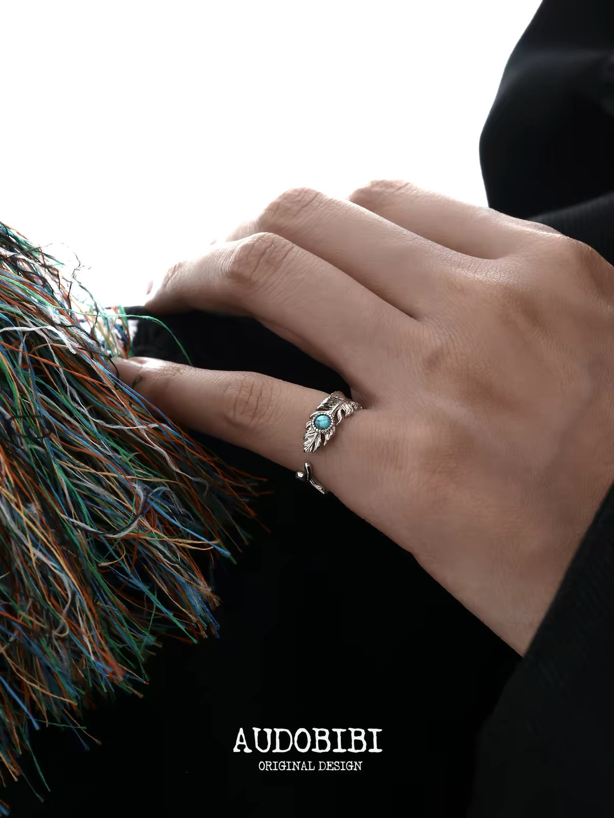 Plume Collection S925 Sterling Silver Turquoise Feather Pinky Ring