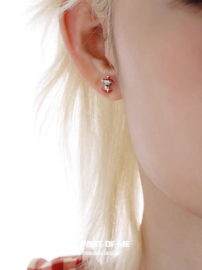 Apple Slice 18K Platinum Plating Green & Red Apple Stud Earrings