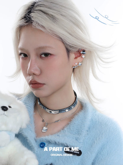 Windy Black Cat & White Dog 18K Platinum Plating Winter Ear Wraps