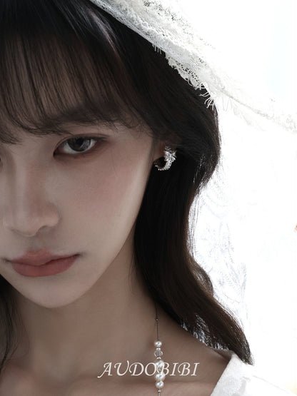 Dreaming in Lace 18K Platinum Plating Bow Huggie Earrings