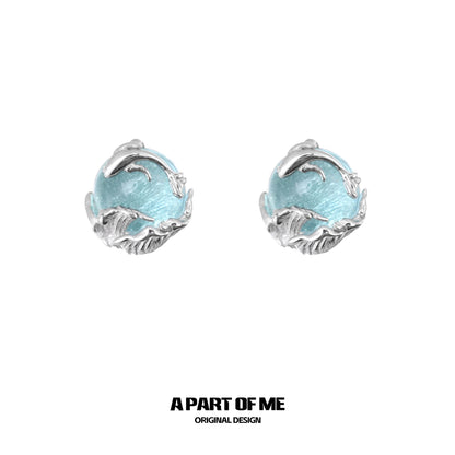 Mountain & Sea S925 Sterling Silver Glass Crystal Stud Earrings