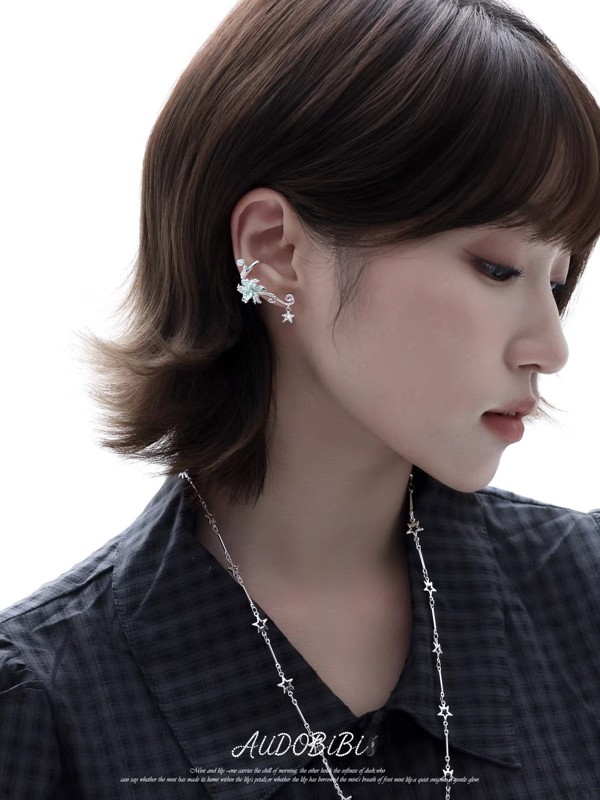 Dreamcore Lily 18K Platinum Plating Vine & Star Ear Cuffs