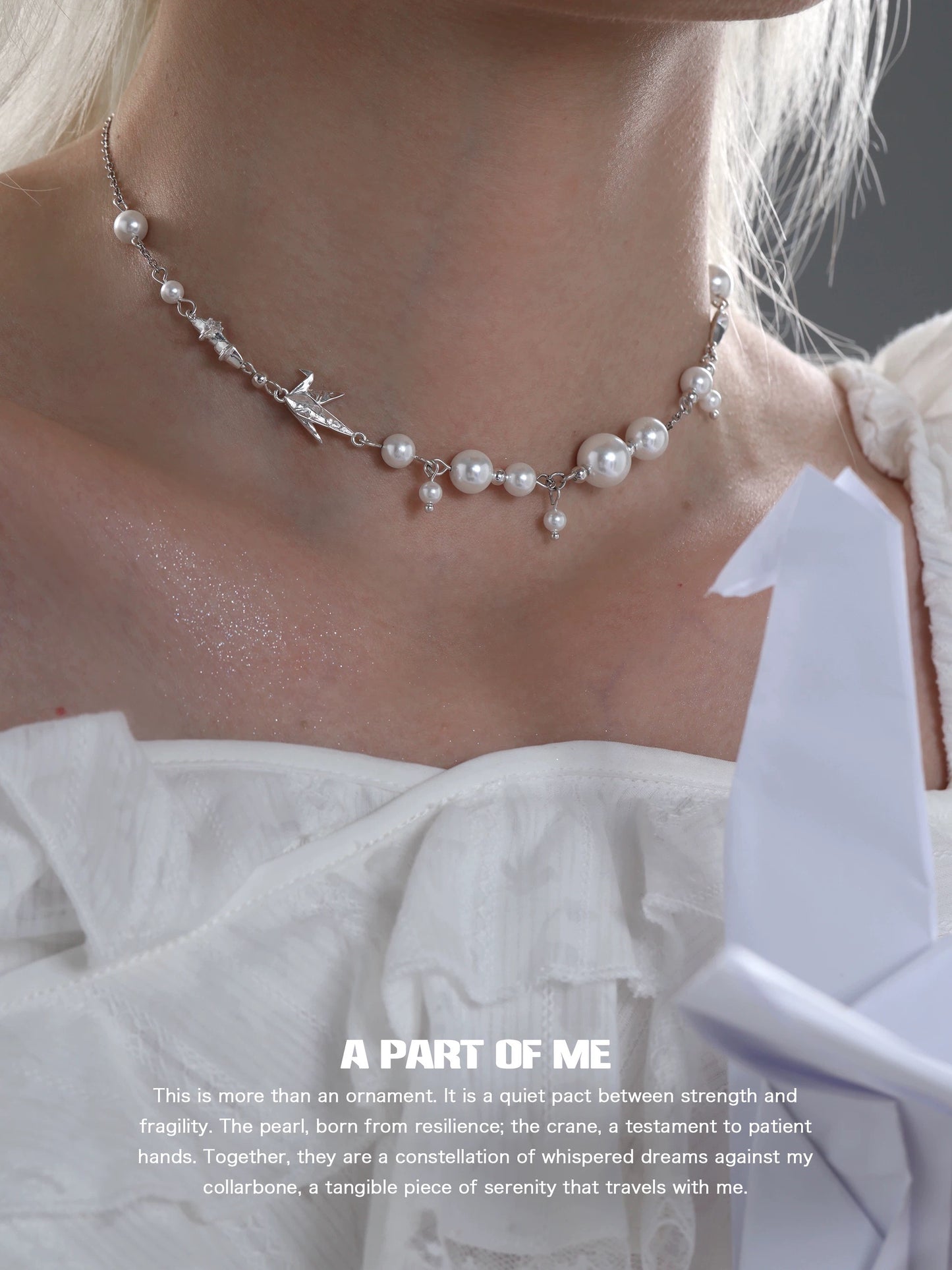 Corigami Era 18K Platinum Plating Paper Crane & Pearl Necklace