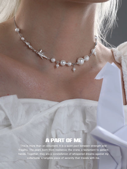 Corigami Era 18K Platinum Plating Paper Crane & Pearl Necklace