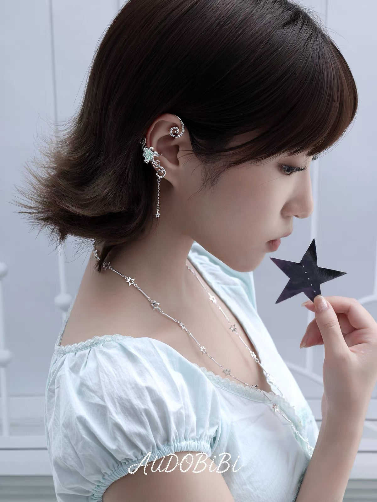 Dreamcore Lily 18K Platinum Plating Vine Asymmetry Ear Wraps