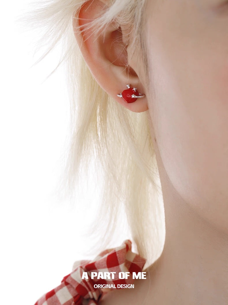 Apple Slice 18K Platinum Plating Green & Red Apple Stud Earrings