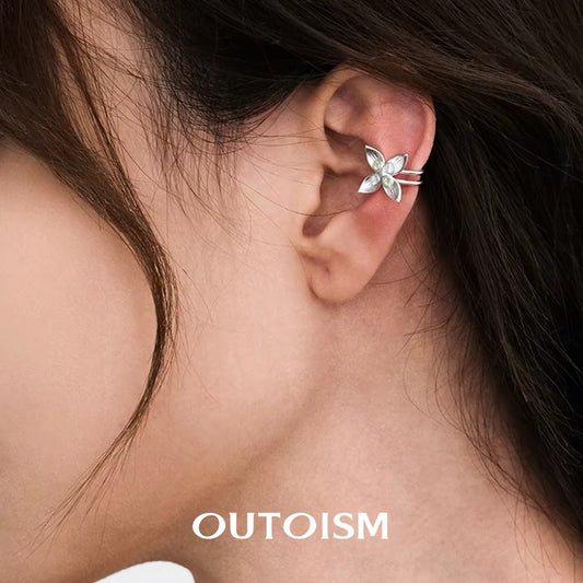 Cornus Kousa Silver-plated Crossed Zirconia Ear Cuffs