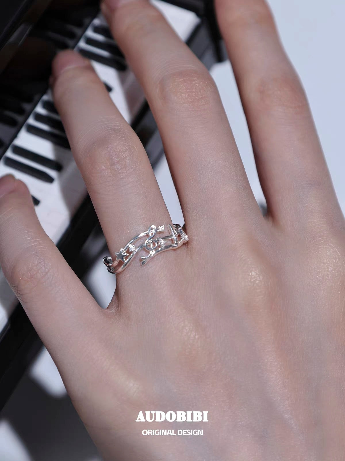 Melody Etude S925 Sterling Silver Sheet Music Couple Ring
