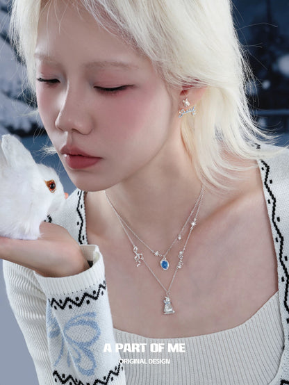 Snow Bunny Platinum Plating Detachable Snowflakes Earrings