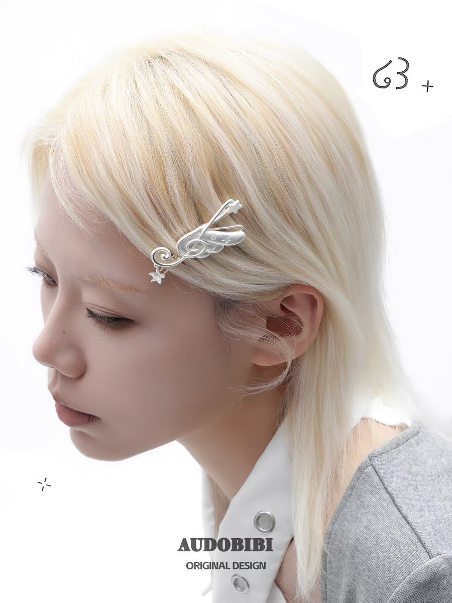 Angel Notes Platinum Plating Treble Clef & Angel Wings Hair Clip