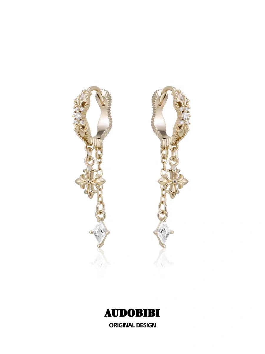 Champagne Gold Iris S925 Silver with Gold-plating Huggie Earrings with tassel