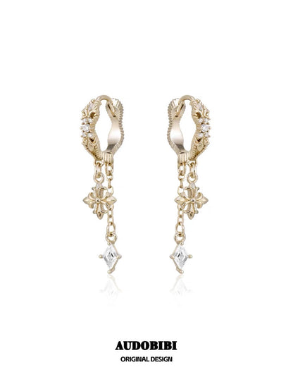 Champagne Gold Iris S925 Silver with Gold-plating Huggie Earrings with tassel