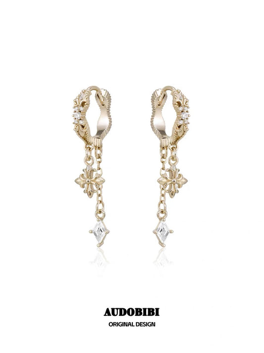 Champagne Gold Iris S925 Silver with Gold-plating Huggie Earrings with tassel