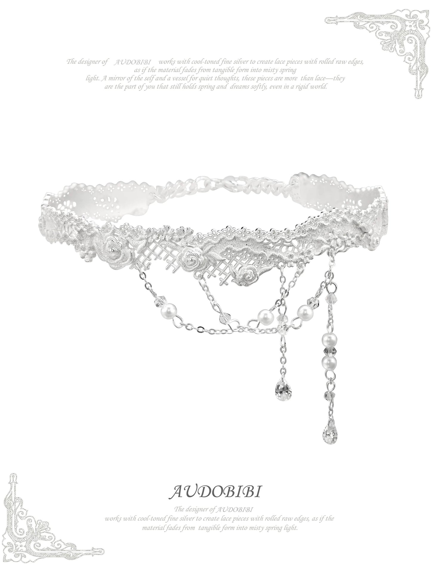 Dreaming in Lace 18K Platinum Plating Rose Glass Beads Choker