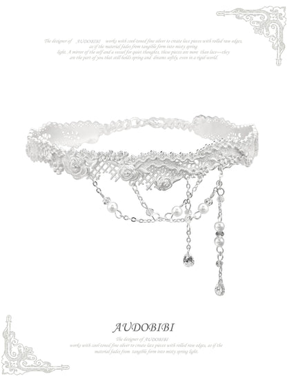 Dreaming in Lace 18K Platinum Plating Rose Glass Beads Choker