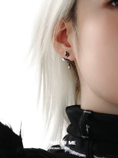 A Love Story Between a Dove & a Crow 18K Black Gold Feather Detachable Earrings