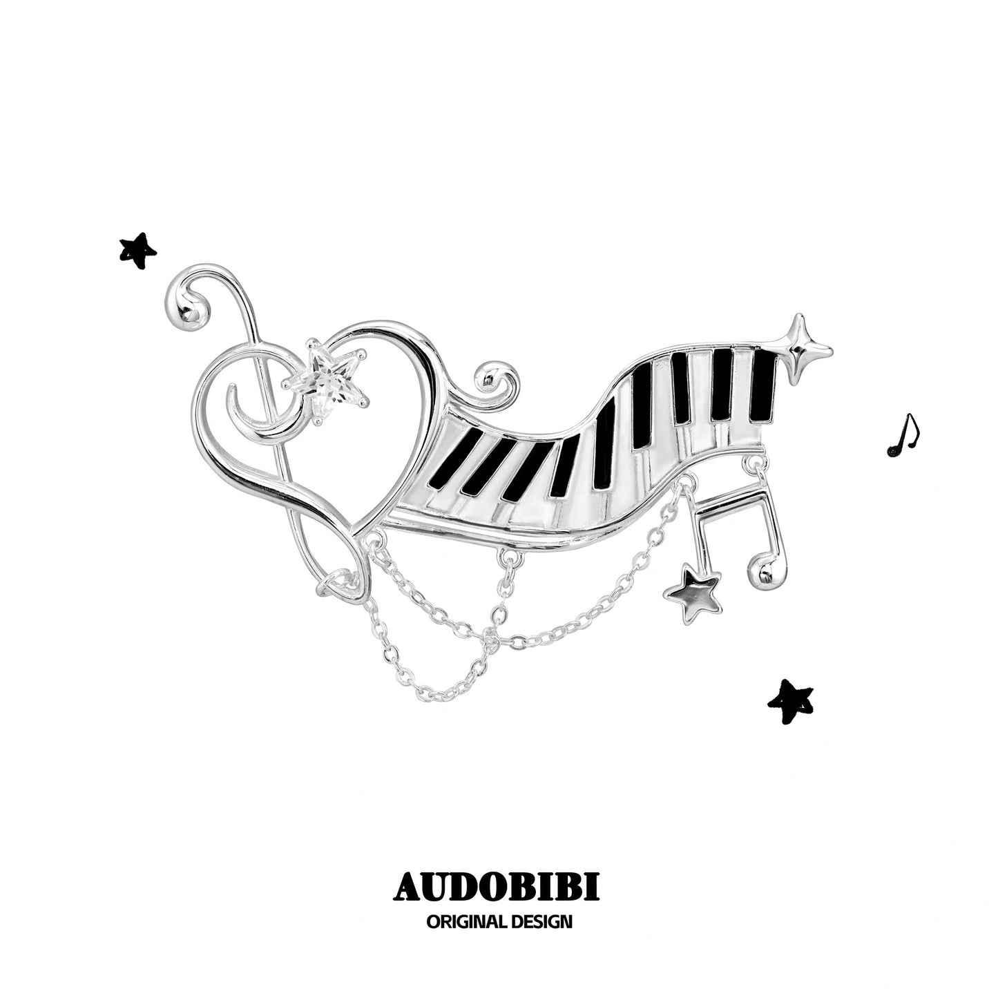 Melody Etude Platinum Plating Piano Keys Brooch