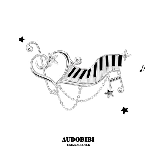 Melody Etude Platinum Plating Piano Keys Brooch