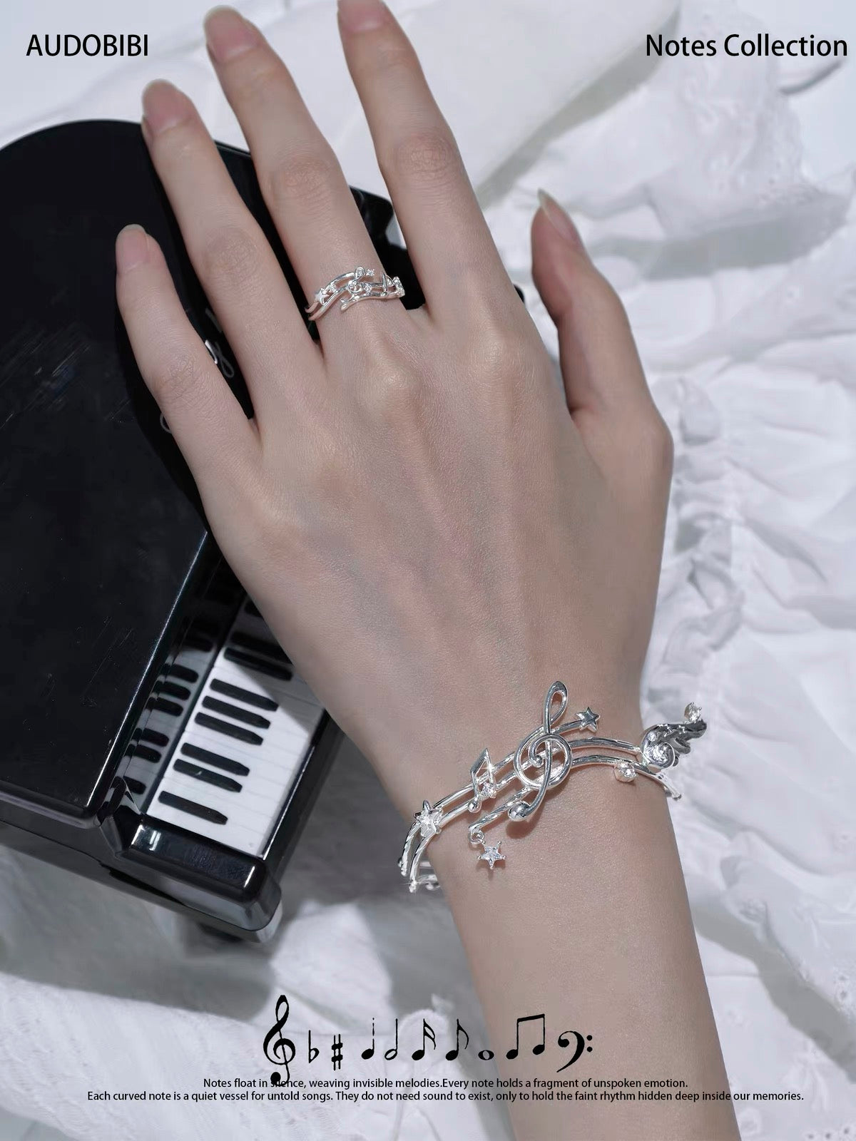 Melody Etude S925 Sterling Silver Sheet Music Couple Ring