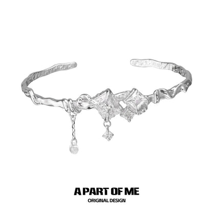 Angled Series S925 Sterling Silver Zirconia Stone Bangle