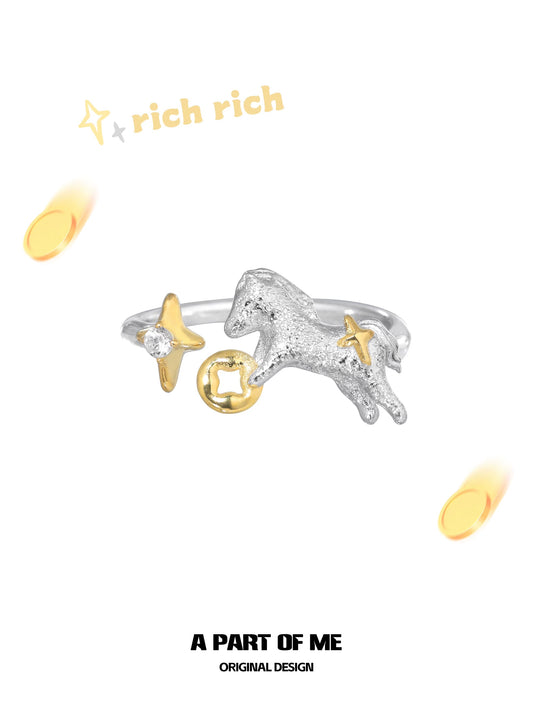 Year of the Horse S925 Sterling Silver Adjustable Ring
