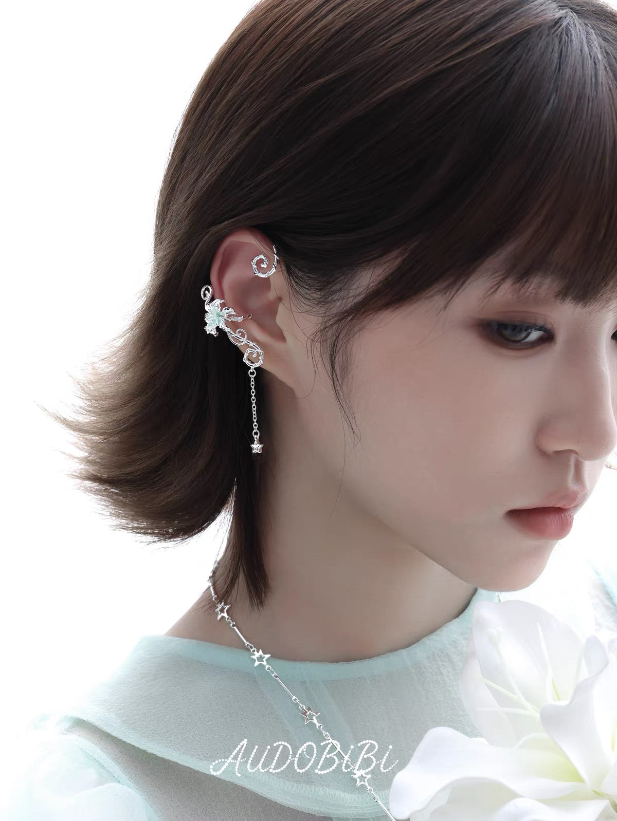 Dreamcore Lily 18K Platinum Plating Vine Asymmetry Ear Wraps