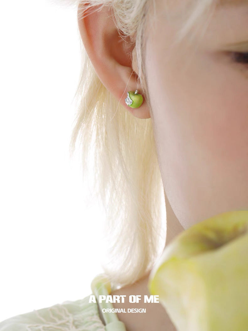 Apple Slice 18K Platinum Plating Green & Red Apple Stud Earrings