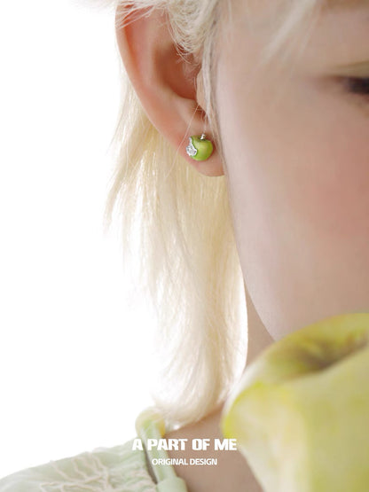 Apple Slice 18K Platinum Plating Green & Red Apple Stud Earrings
