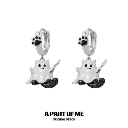 Ghost Kitten 18K Platinum Plating Huggies Earrings