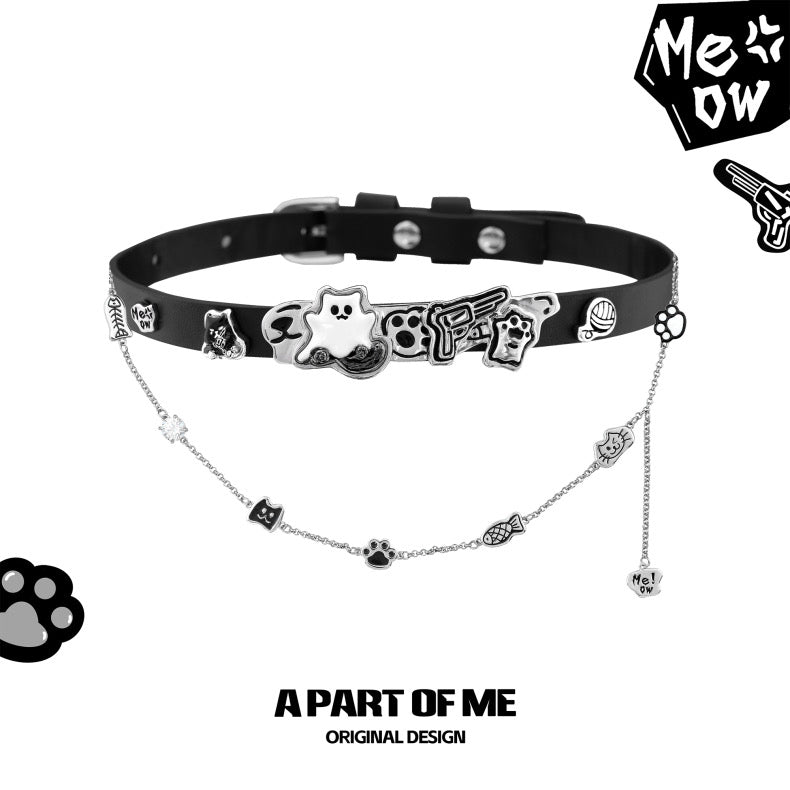 Ghost Kitten 18K Platinum Plating Cat Choker & Necklace