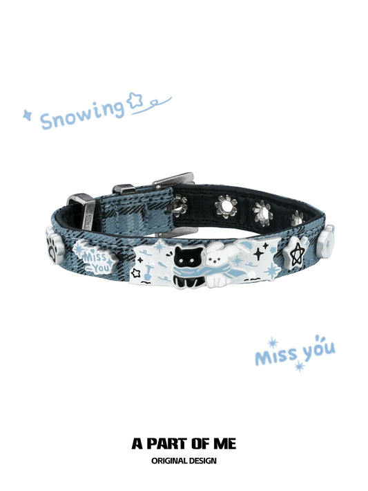 Snowy Black Cat & White Dog 18K Platinum Plating Blue Leather Y2K Bracelet