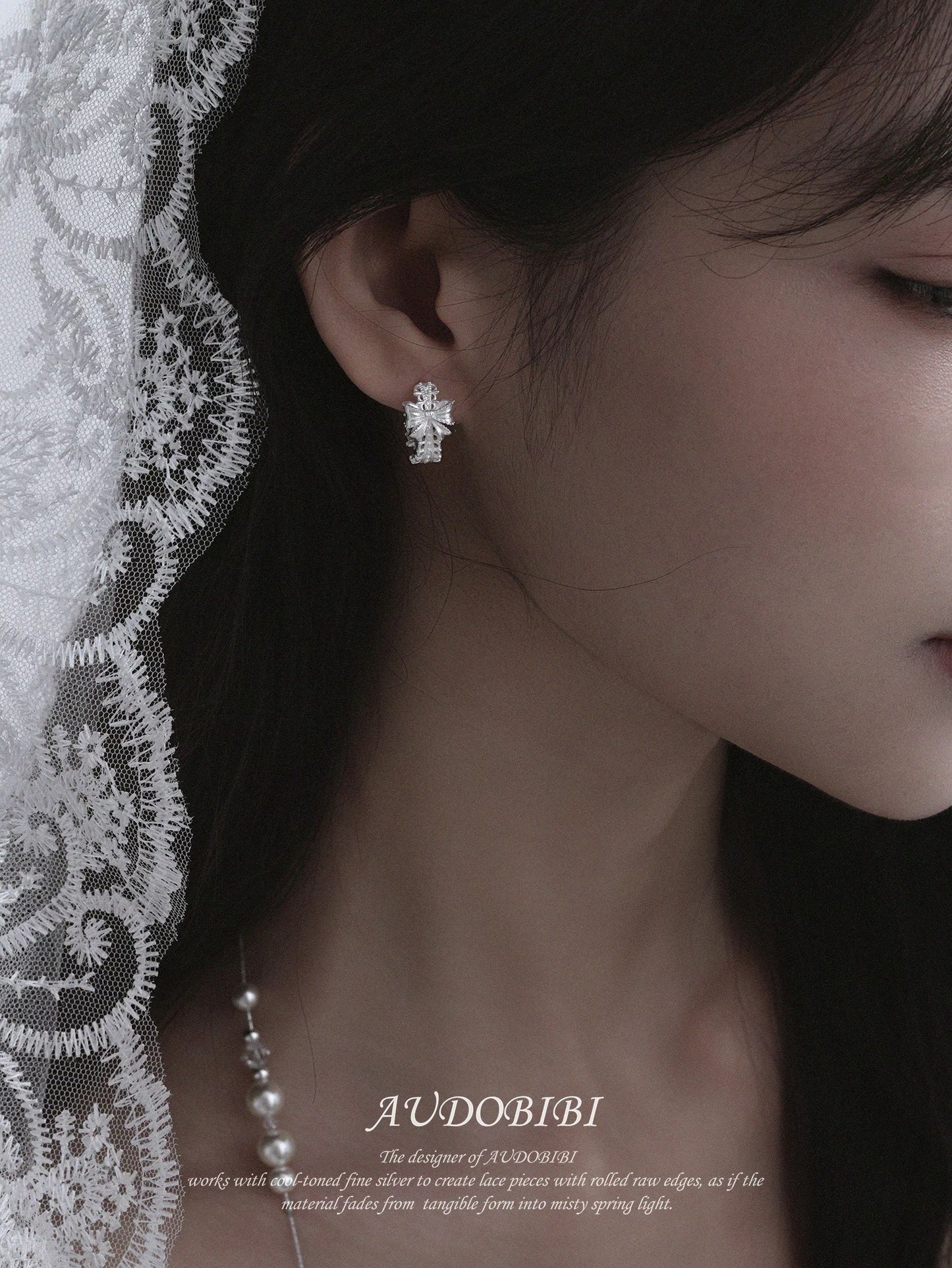 Dreaming in Lace 18K Platinum Plating Bow Huggie Earrings
