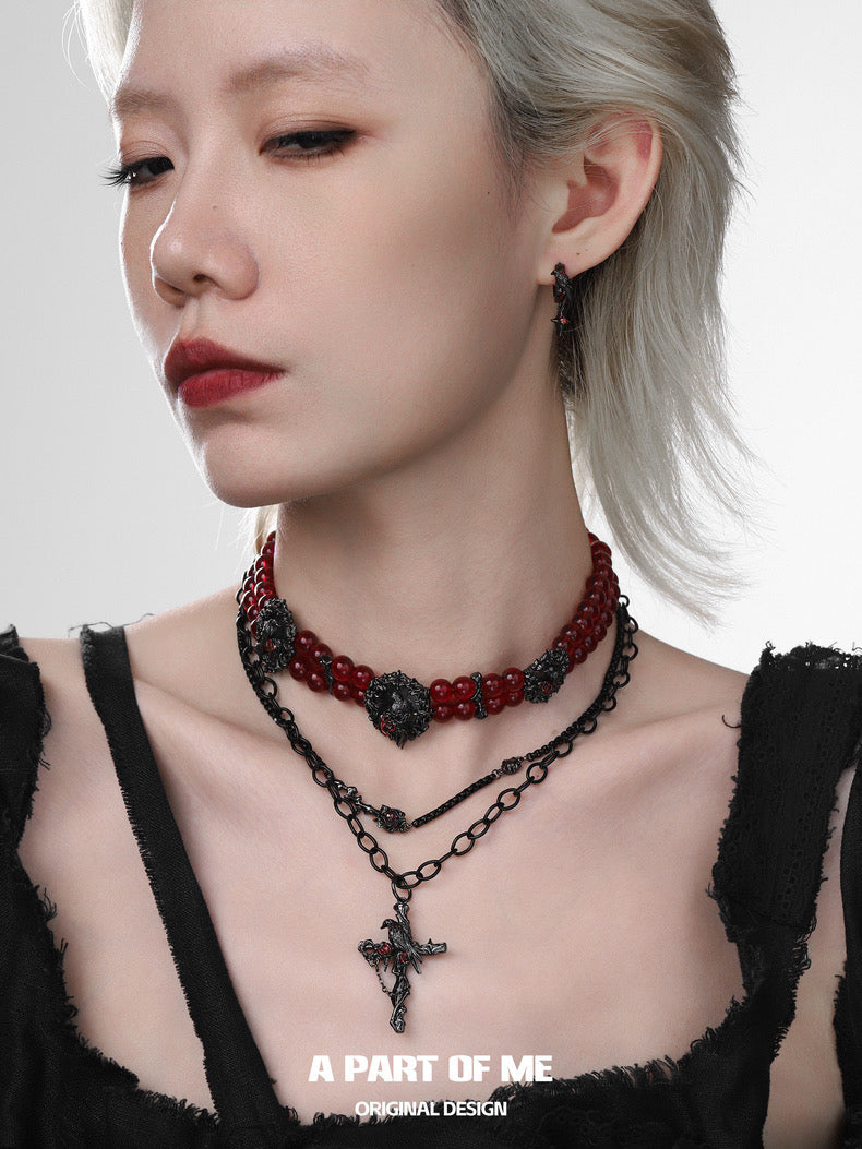 Crow Collection 18K Black Gold Plated Choker & Double Layered Necklace