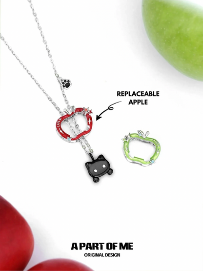 Apple Cat 18K Platinum Plating Replaceable Apple Motifs & Pendant Necklace