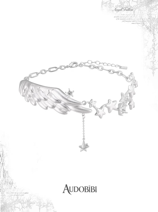 Angel Fallen 18K Platinum Plating Angel Wings & Stars Choker