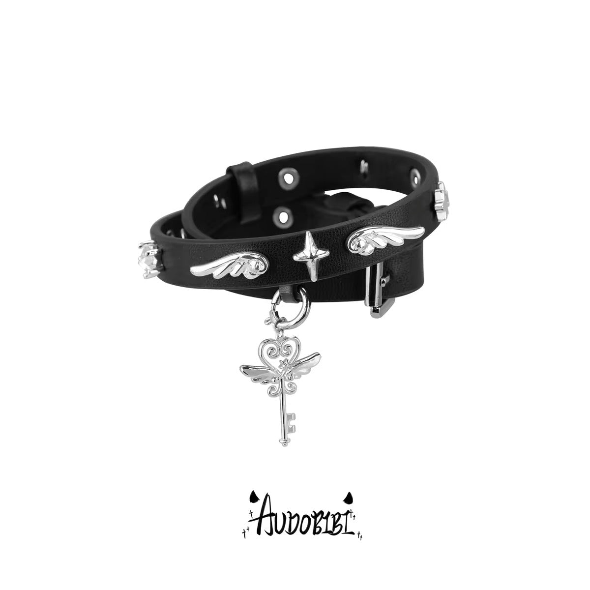 Little Devil 18K Platinum Plating Black Leather Choker (can be used as bracelet)