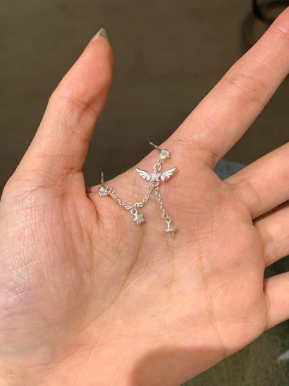 Angel Dream 18K Platinum Plating Angel Wings Double Lobe Earrings