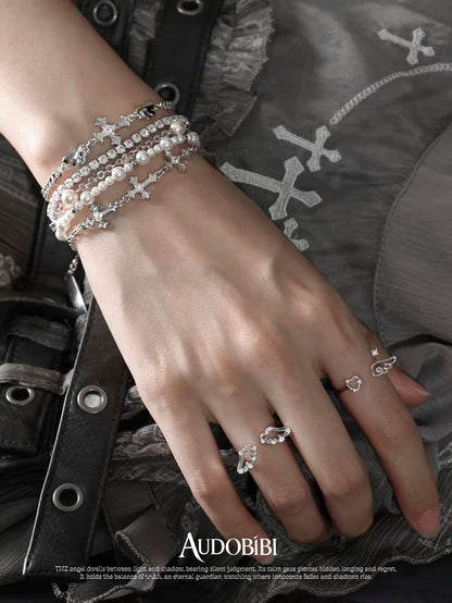 Judgement Angel 18K Platinum Plating Cross Stack Slider Bracelet